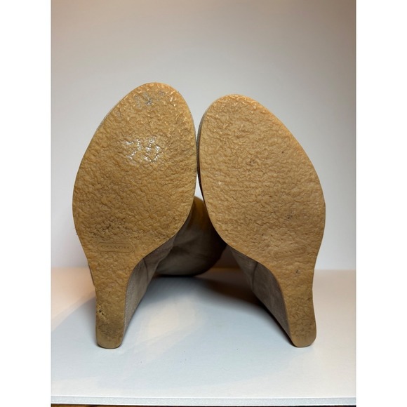 COACH Danee Suede Wedge Booties Women's Size 7.5B Taupe Brown Gold Zip Shearling - Picture 7 of 8